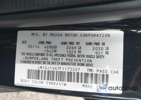 2015 Mazda Mazda6 I Touring from USA, damaged, VIN JM1GJ1V67F1173337